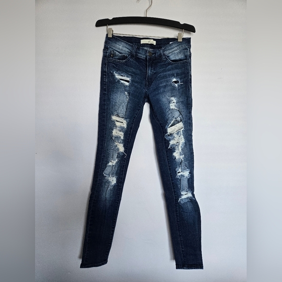 Kancan Distressed Dark Blue Jeans - Picture 1 of 6